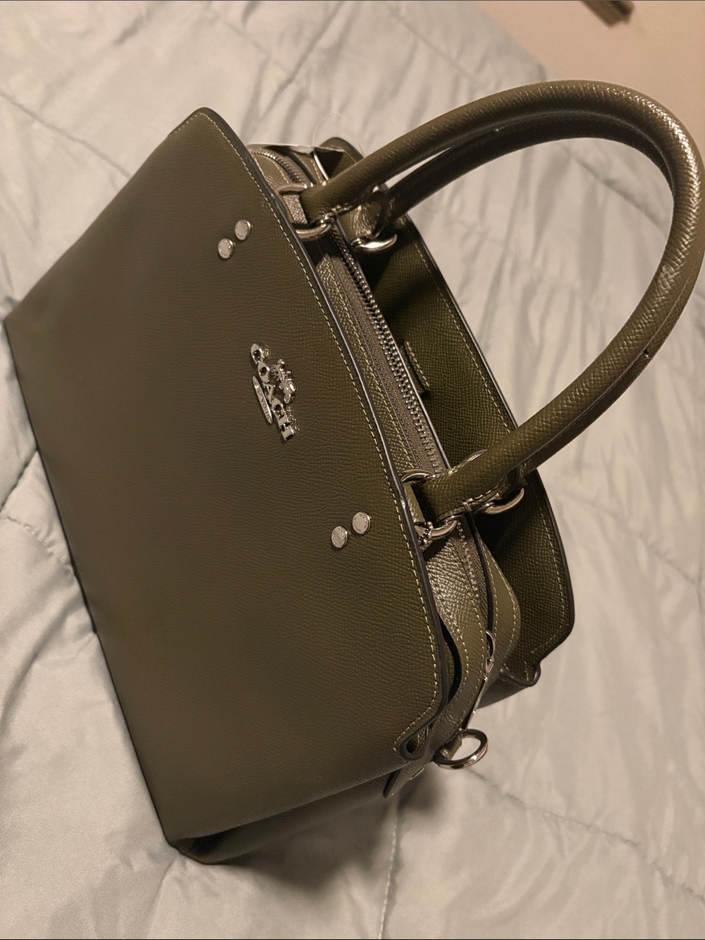 Coach Olive-Tone Pebbled Leather Dome Satchel - Picture 3 of 8